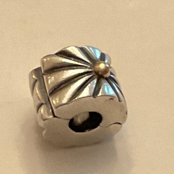 Pandora Retired Sterling Silver with 14K Gold Sunburst Clip Charm 790216 - Picture 2 of 7
